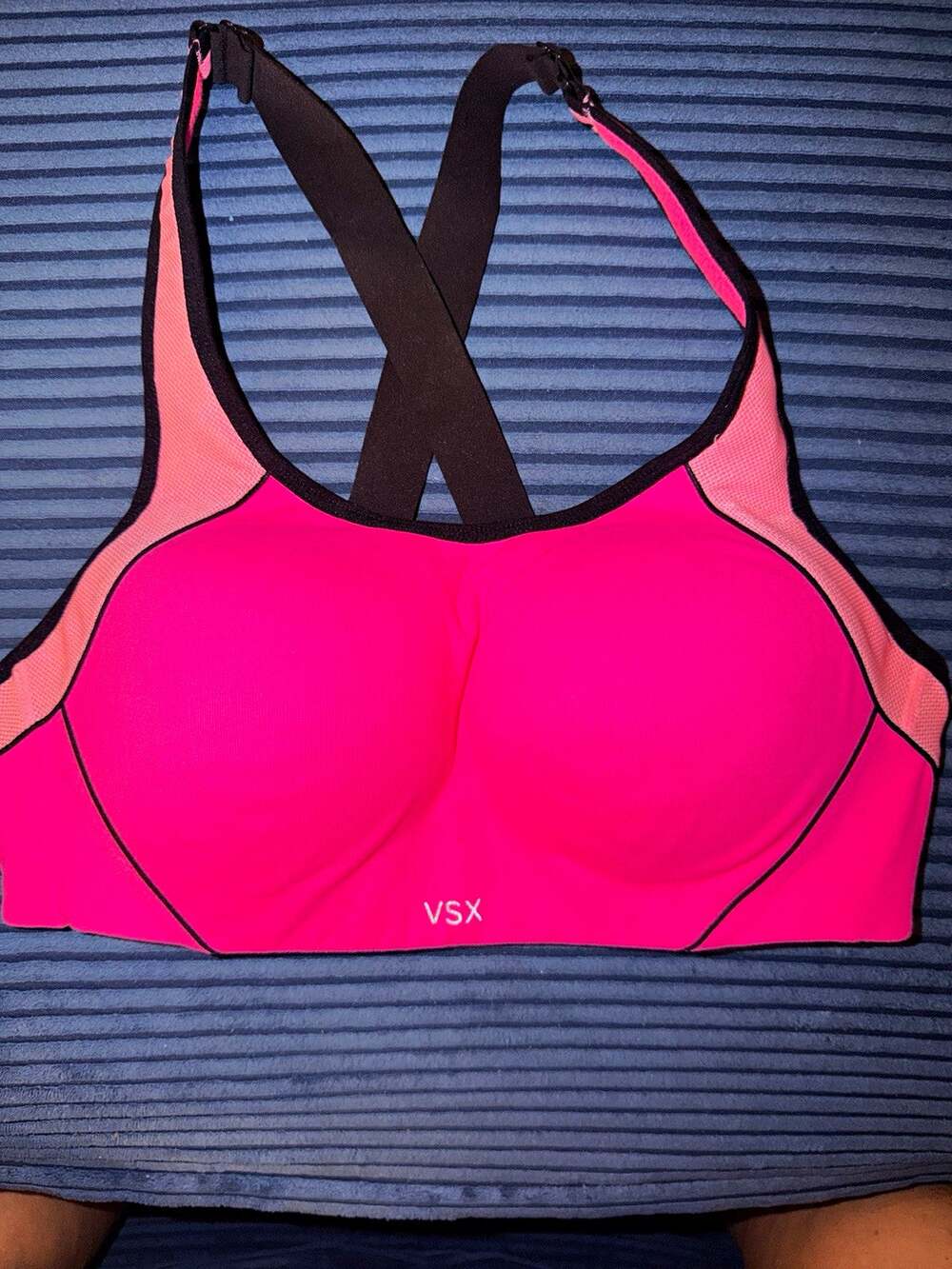 VSX Sport Pink/Black Crossback Sports Bra 36B Firm Support Padded